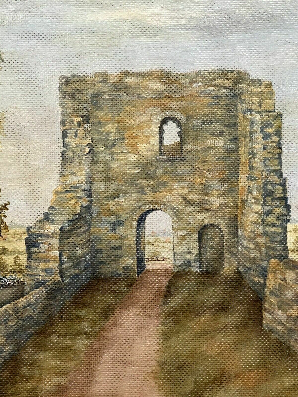 20c British Historic Tutbury Castle 'John O Gaunts Gateway' Oil Painting Signed photo vinterior