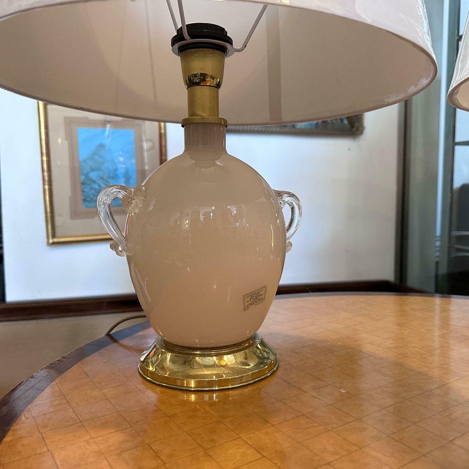 Two 1970s Hollywood Regency Light Pink Murano Glass Table Lamps By Tommaso Barbi photo for sale