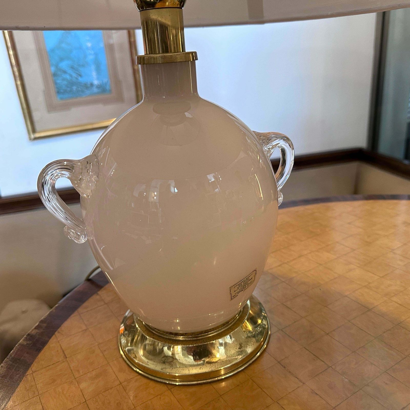 photo for sale Two 1970s Hollywood Regency Light Pink Murano Glass Table Lamps By Tommaso Barbi