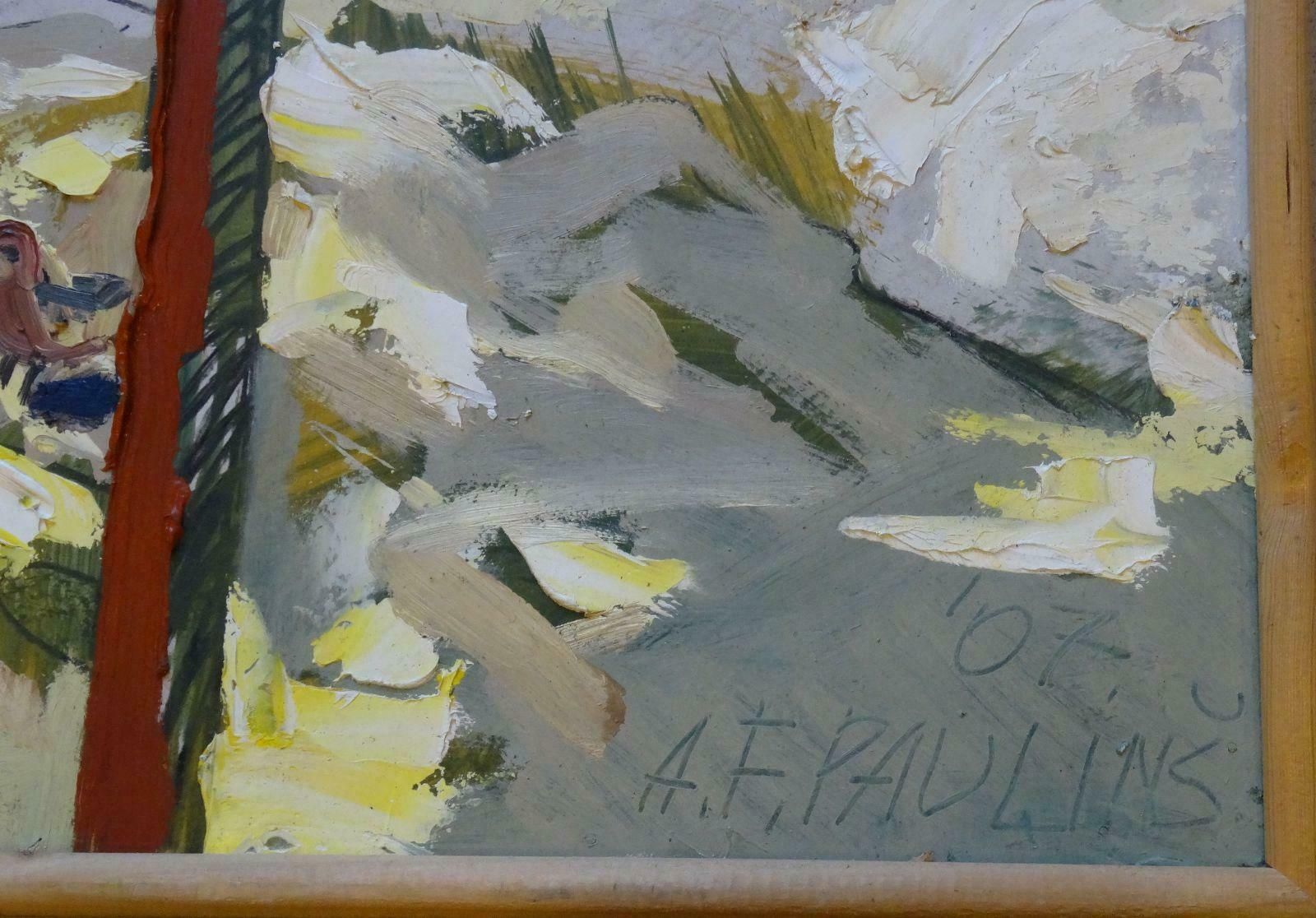 Alberts Paulins Street View At Spring. Oil On Cardboard photo furniture