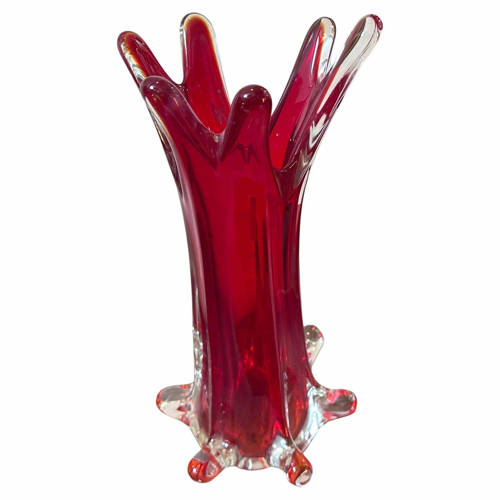 1980s Modernist Red Sommerso Murano Glass Tall Vase By Seguso photo furniture