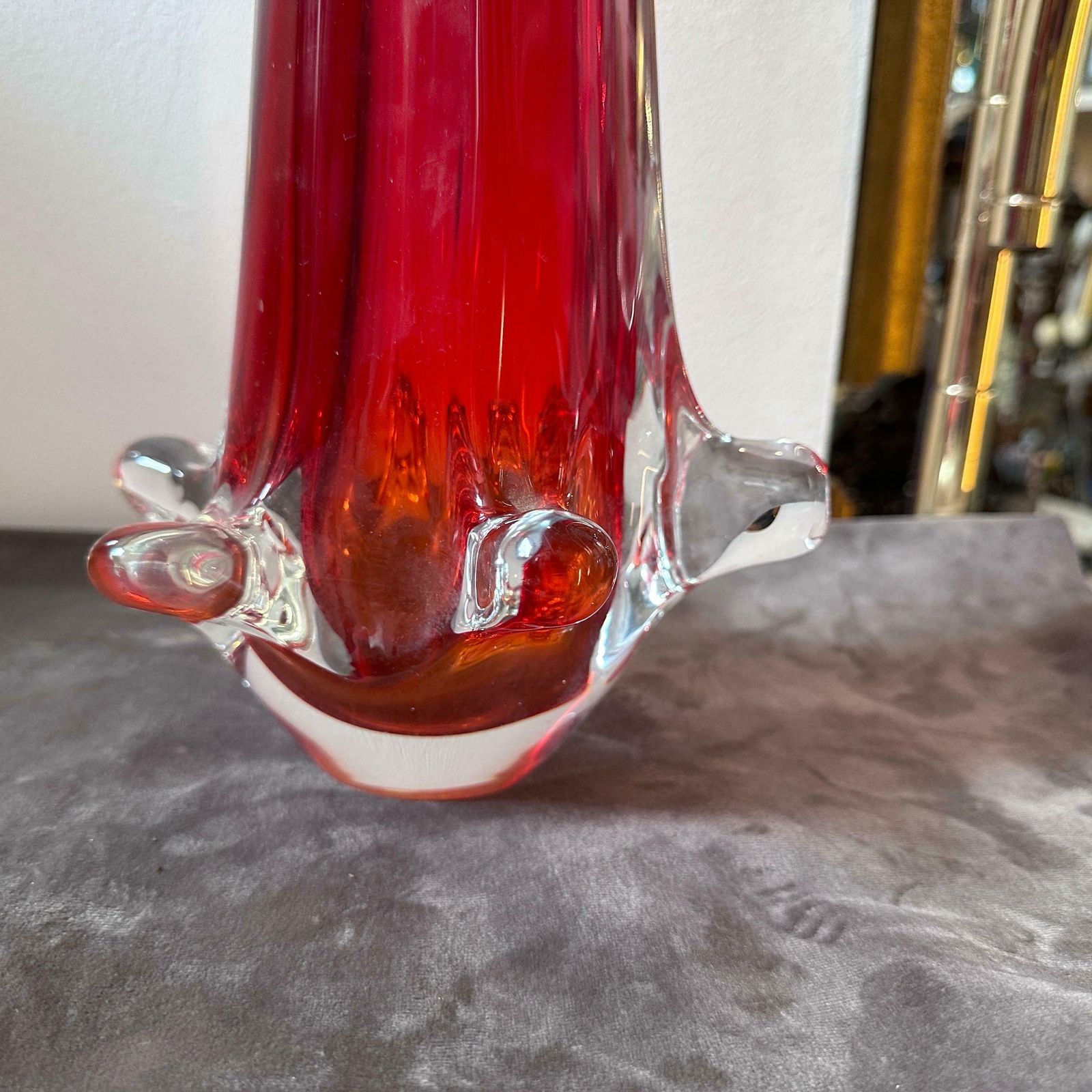 1980s Modernist Red Sommerso Murano Glass Tall Vase By Seguso photo for sale