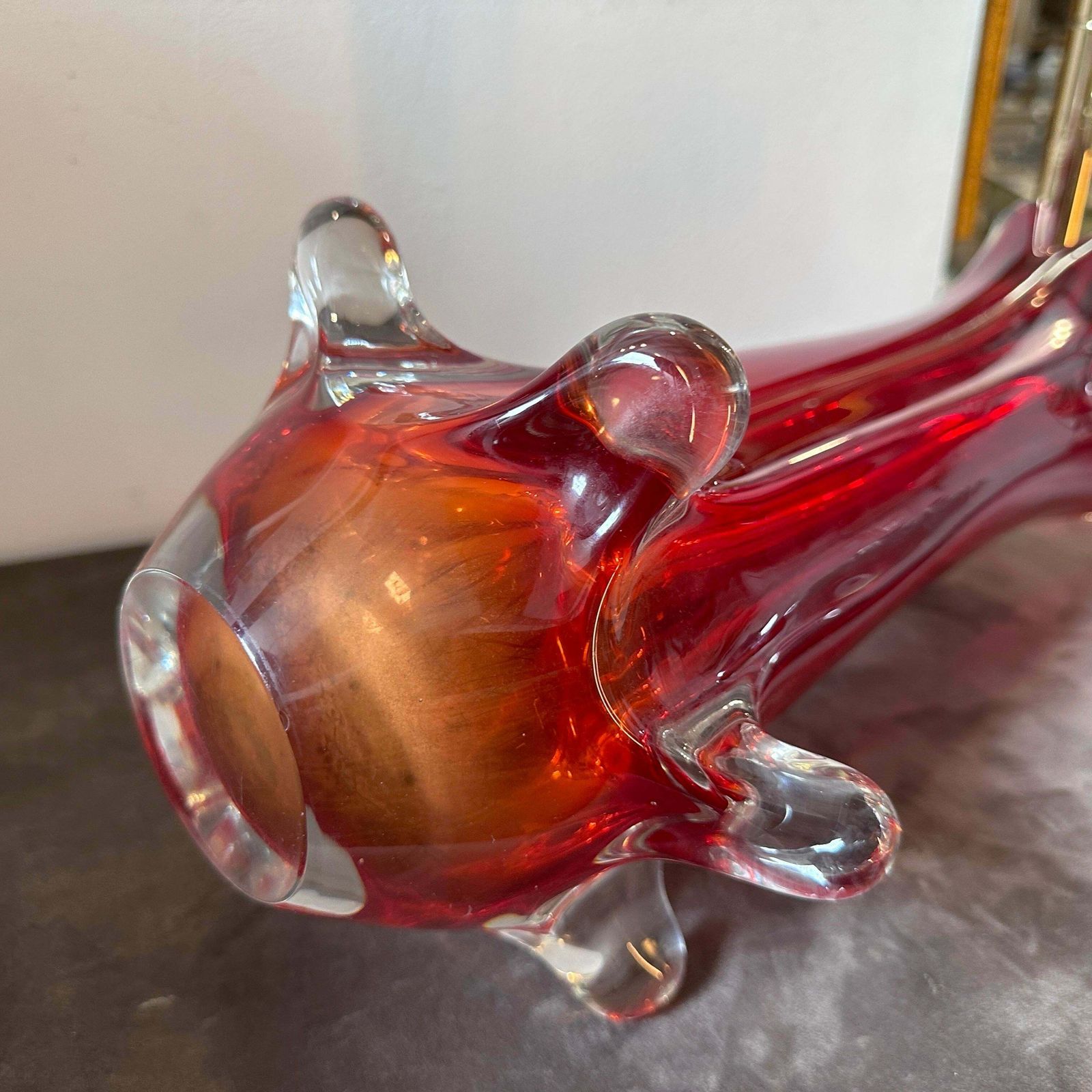 photo furniture 1980s Modernist Red Sommerso Murano Glass Tall Vase By Seguso