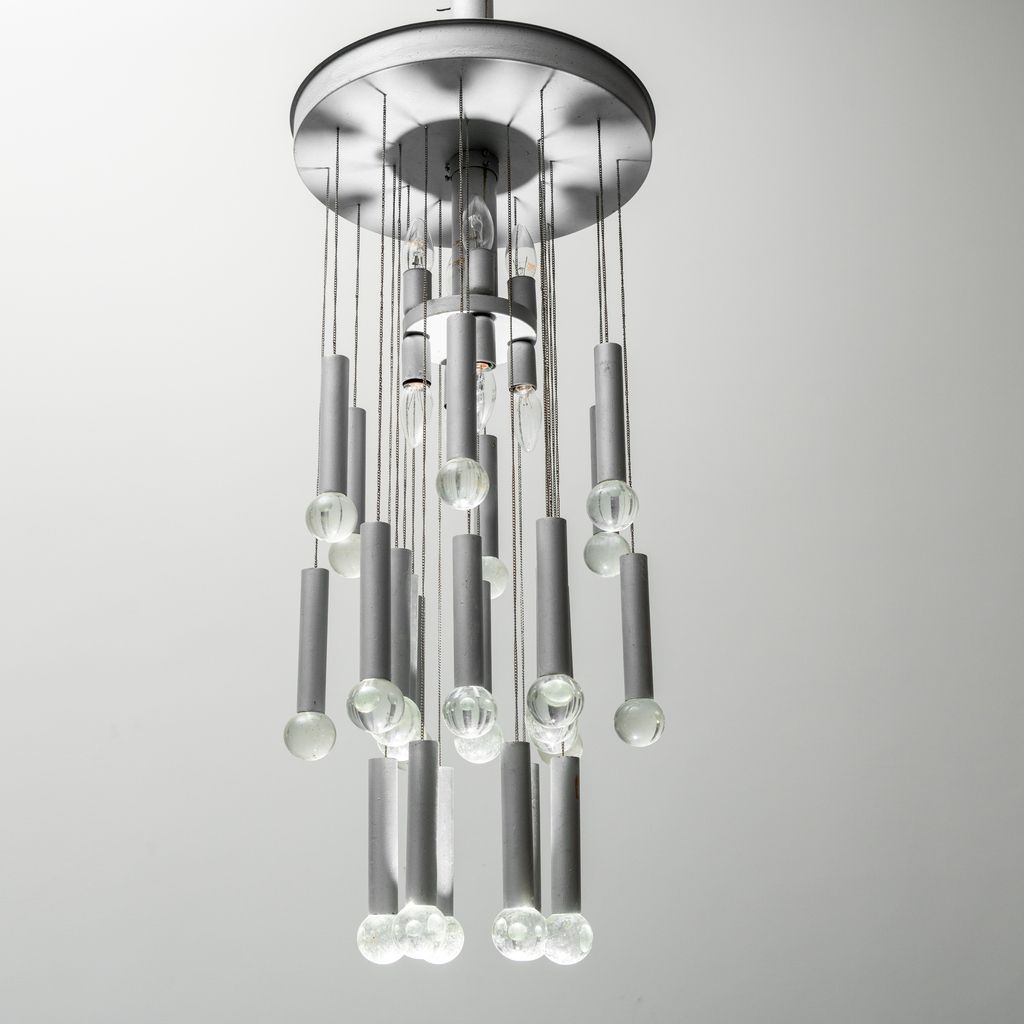 Chandelier 8 Lights 24 Pendants Gaetano Sciolari 70s Vintage Modern Design photo vinterior