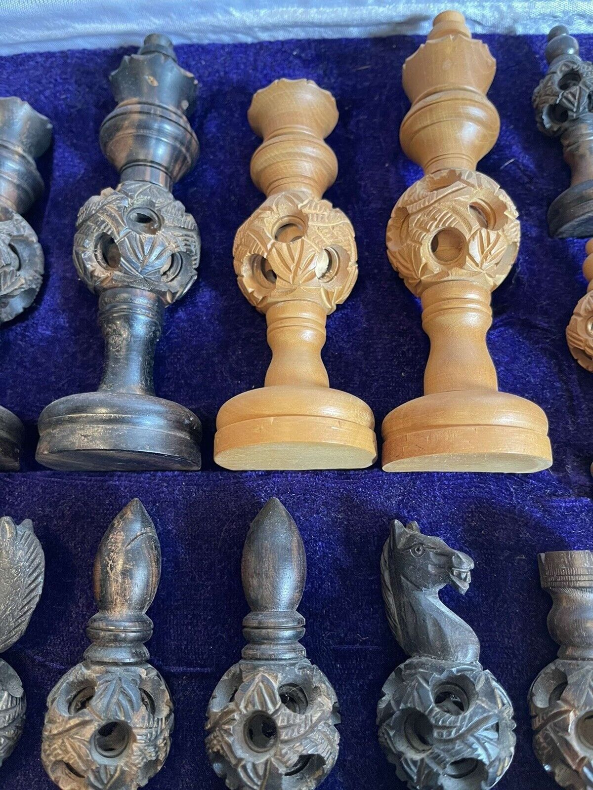 Antique Indian Sandalwood And Ebony Hand Carved Chess Set photo Home Decor