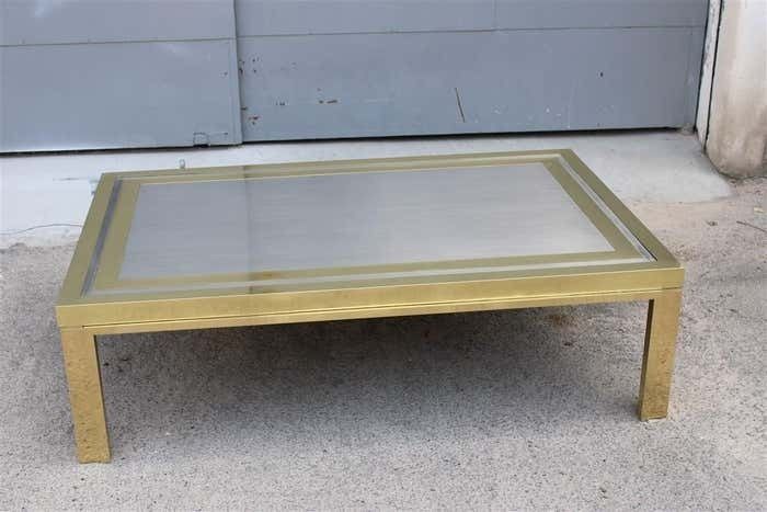 Minimal Great Table Coffee Maison Mercier Freres France 1970s Brass Steel photo vinterior