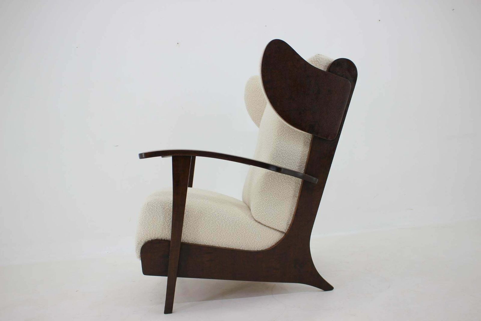1940s Unique Large Wing Chair In Wool Boucle, Restored photo furniture