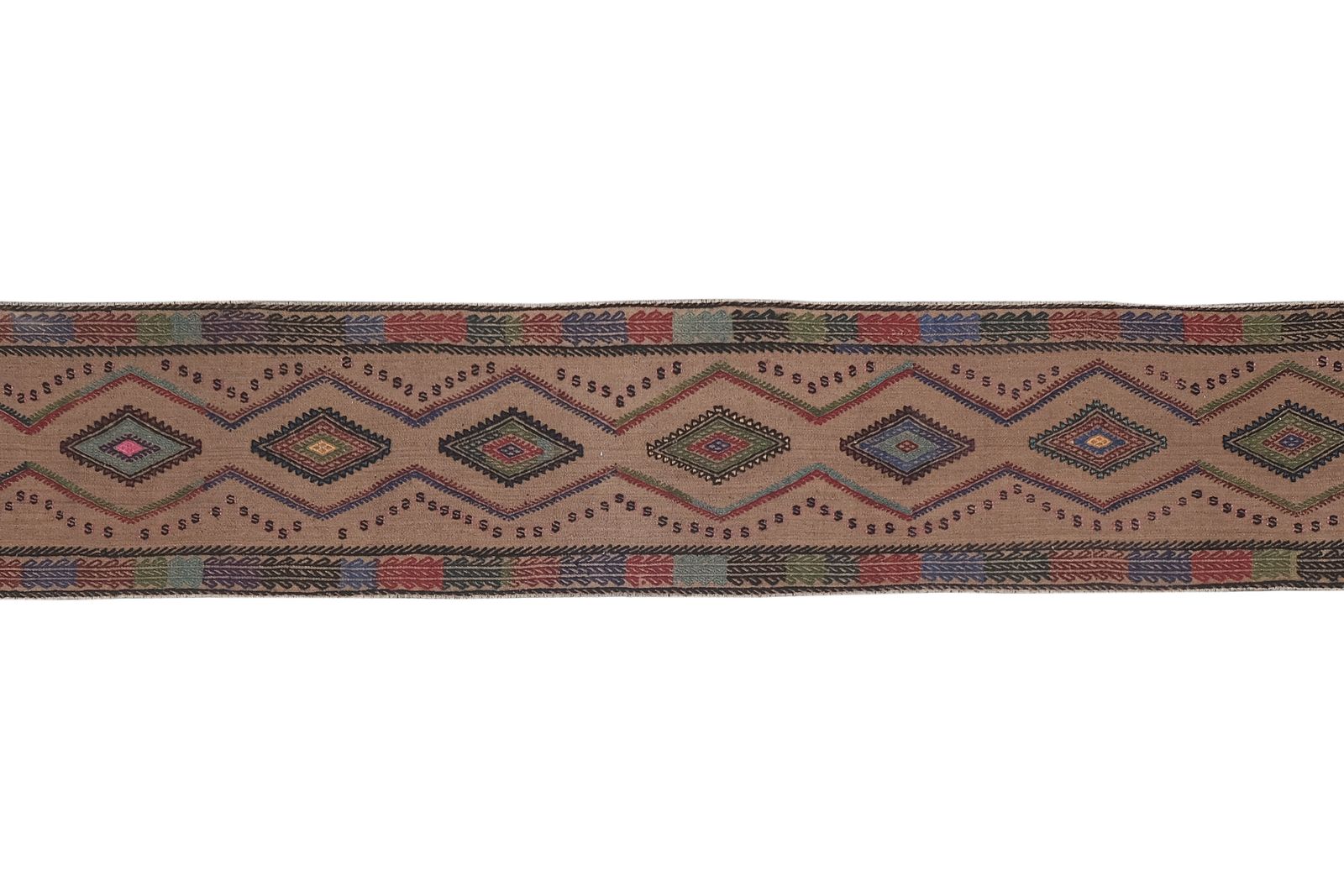 1970s Vintage Embroidered Kilim Jajim Runner 1'6'' X 13'2'' photo Textiles