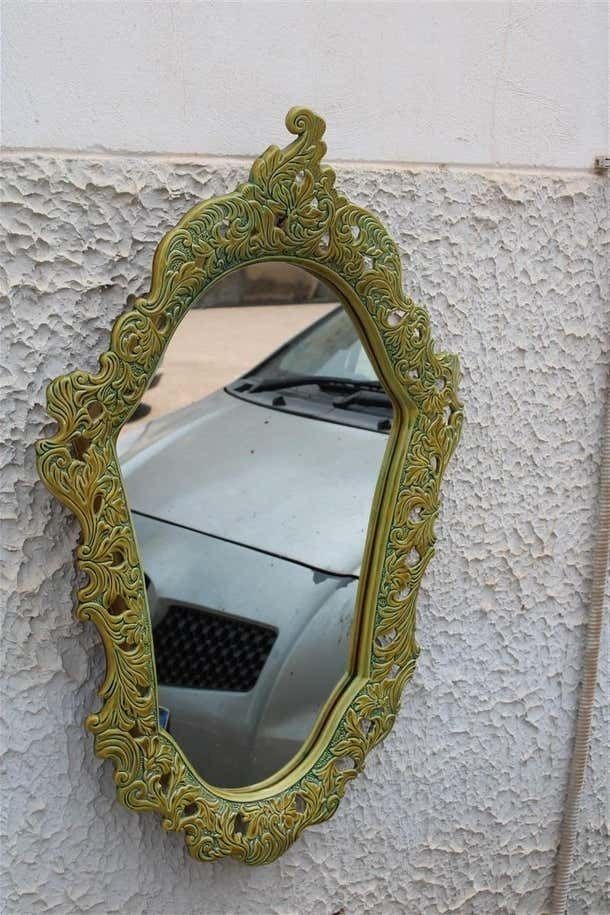 photo buy Green Wall Mirror In Pop Art Baroque Ceramic 1950s Made In Italy