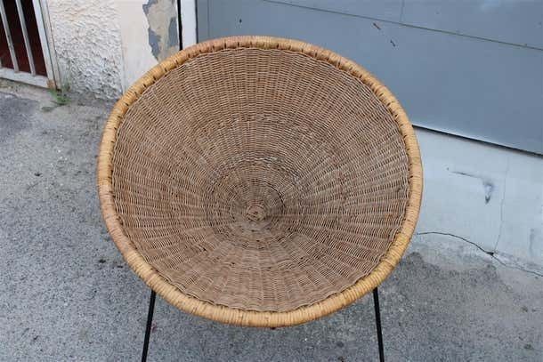 photo vinterior Pair Of Roberto Mango Armchairs Italy 1950 Iron And Bamboo Cone Wicker