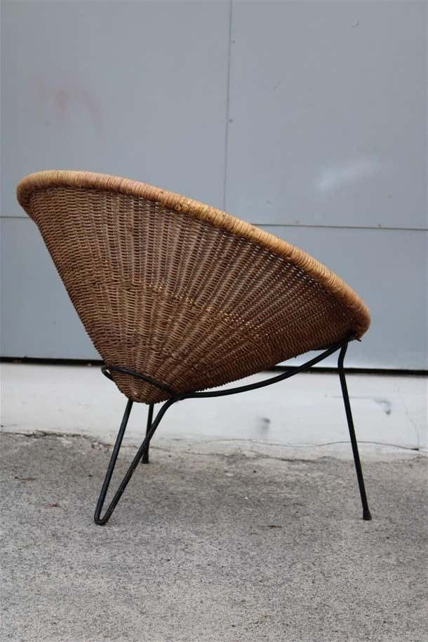 photo buy Pair Of Roberto Mango Armchairs Italy 1950 Iron And Bamboo Cone Wicker