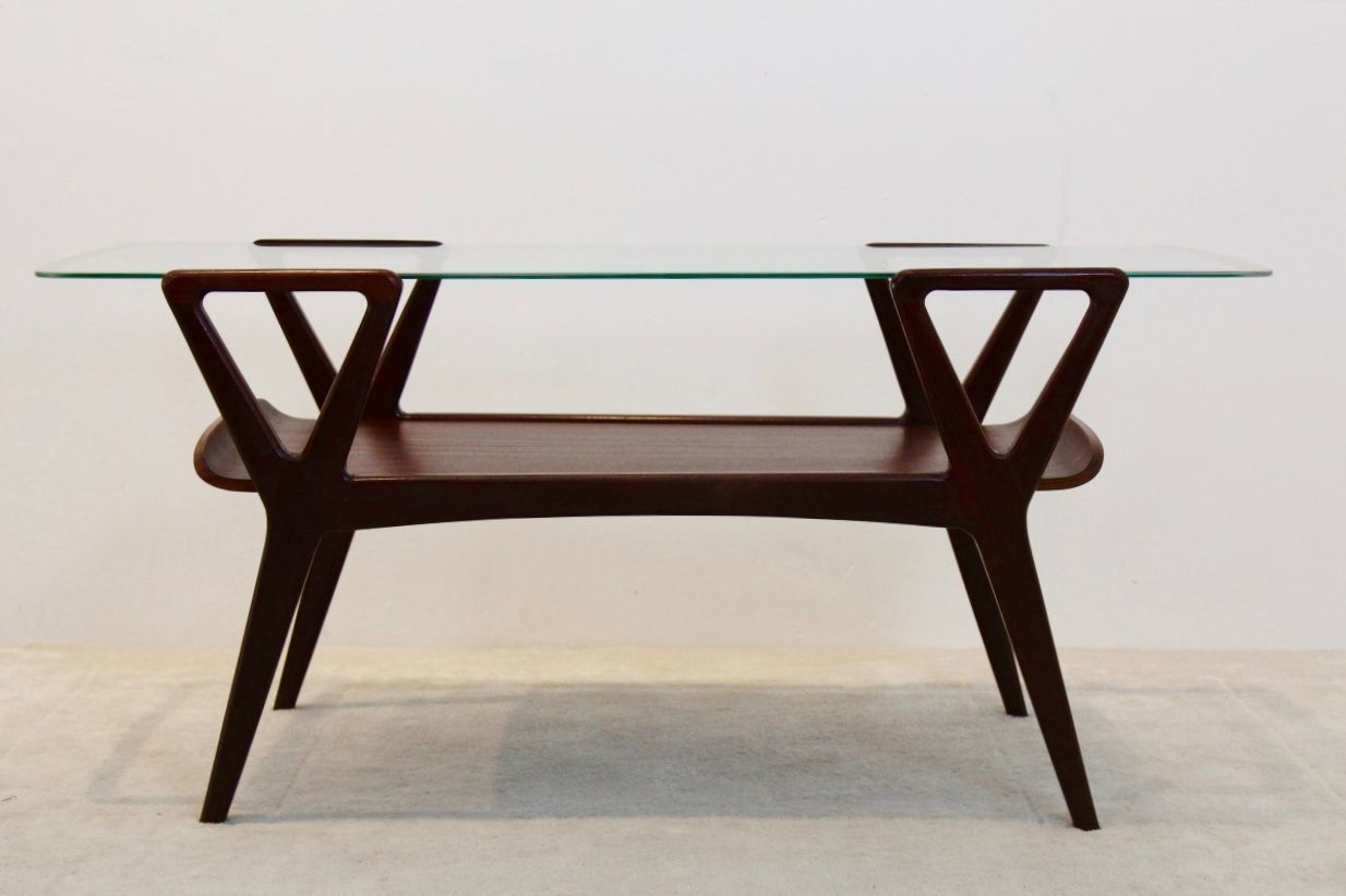Scandinavian Teak Coffee Table With Glass Top, 1960s photo vintage