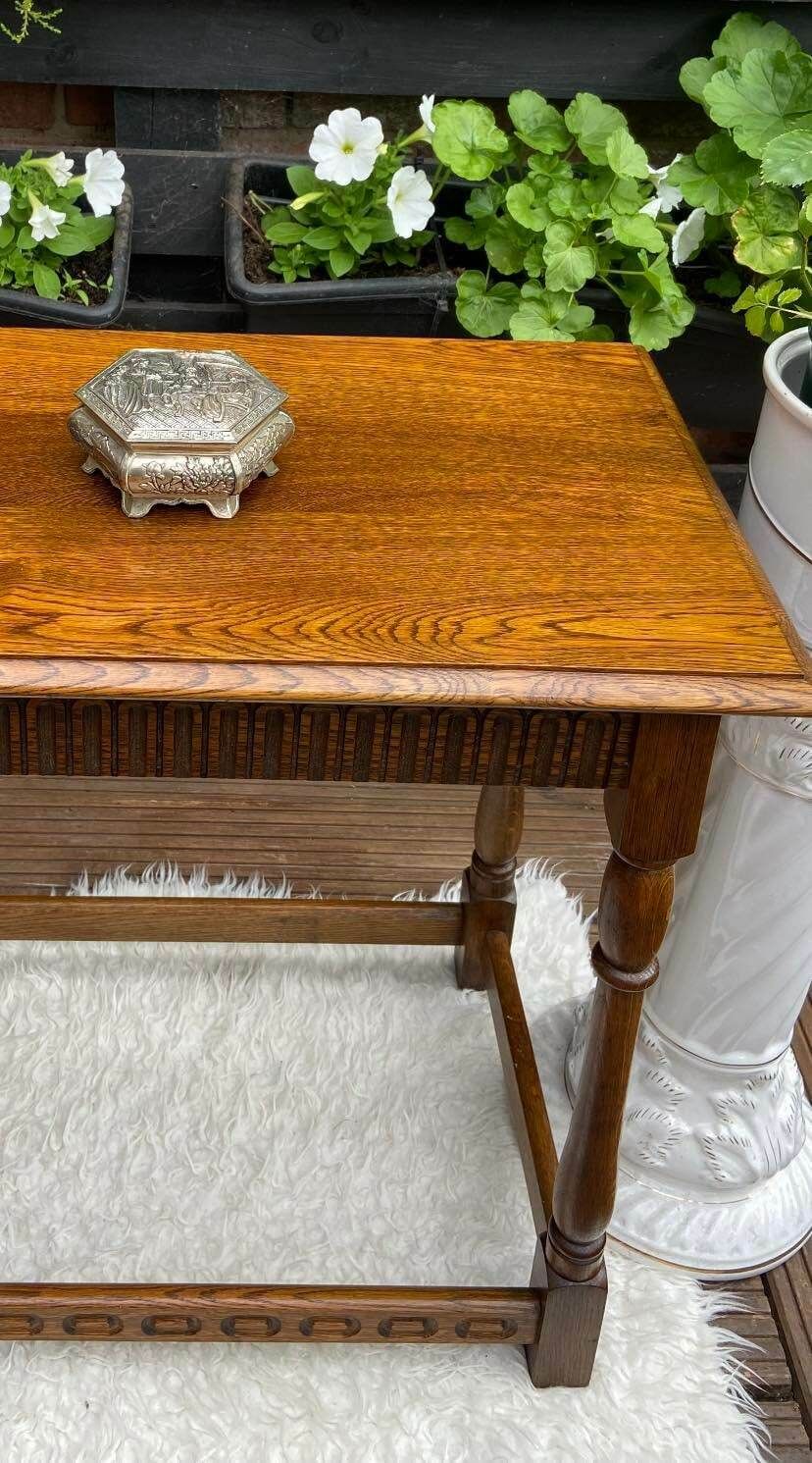 Vintage Priory Oak Hall Table / Carved Details / Light Oak / 1970s photo furniture
