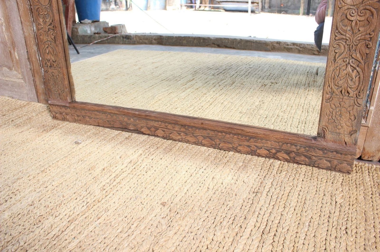 Finely Carved Golden Teak Doorway Mirror, Hyderabad photo for sale