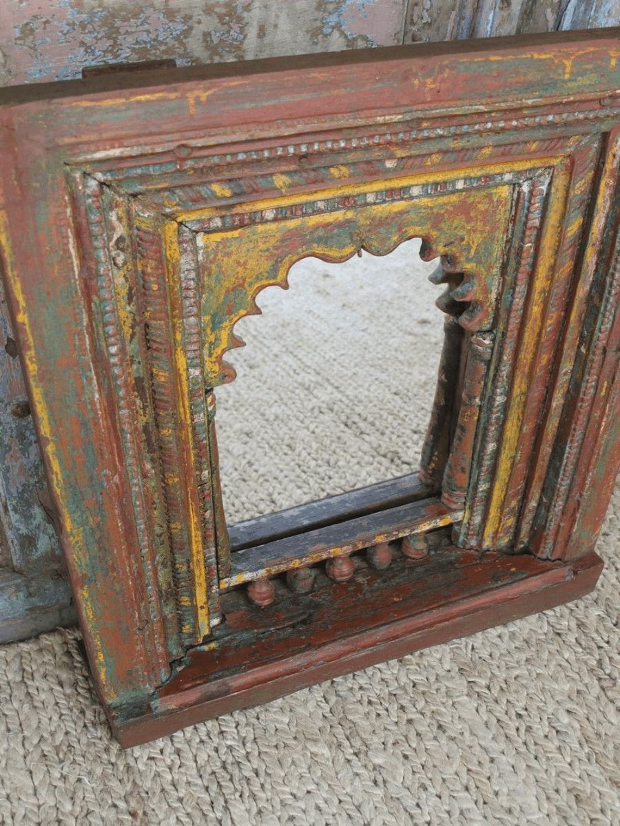 Antique Hindu Shrine Panel With Mehrab Arch Made Into A Mirror, Karnataka photo furniture