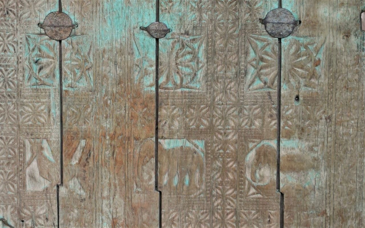 Tribal Door With Elephant And Lion Carvings, 19th C. Orissa photo furniture