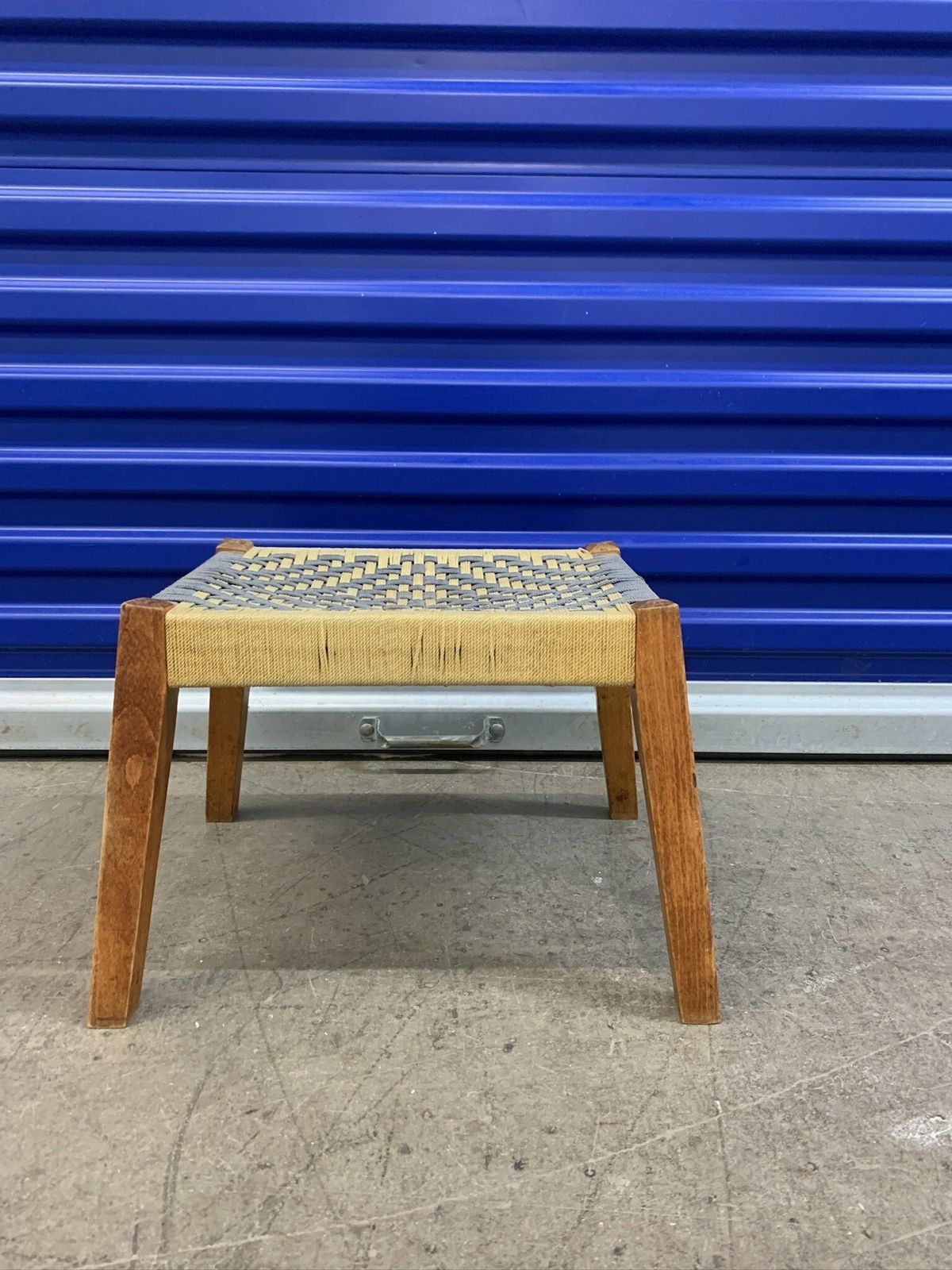 Cute Little Footstool With Woven Rope Seat And Slanted Legs photo furniture