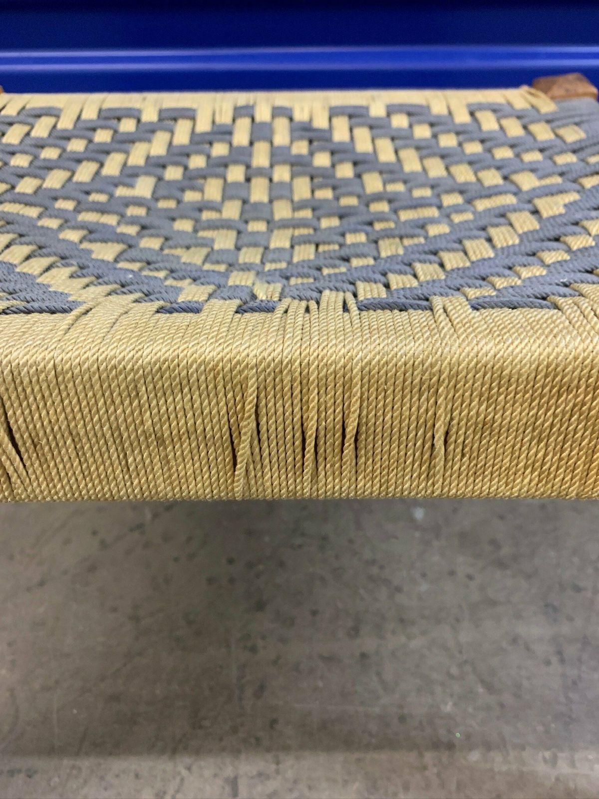 Cute Little Footstool With Woven Rope Seat And Slanted Legs photo vinterior