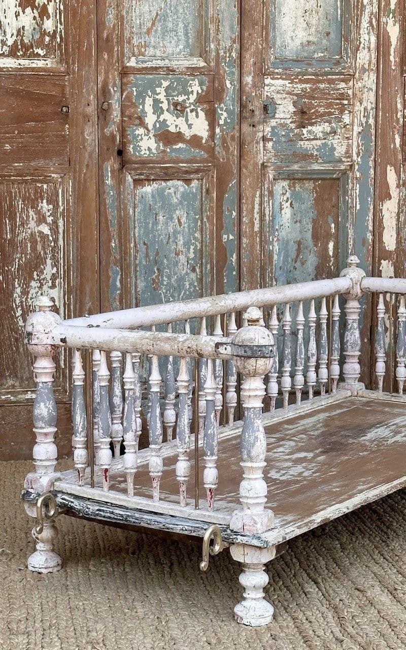 Antique Swing With Faded Paint Tones & Brass Chains photo for sale