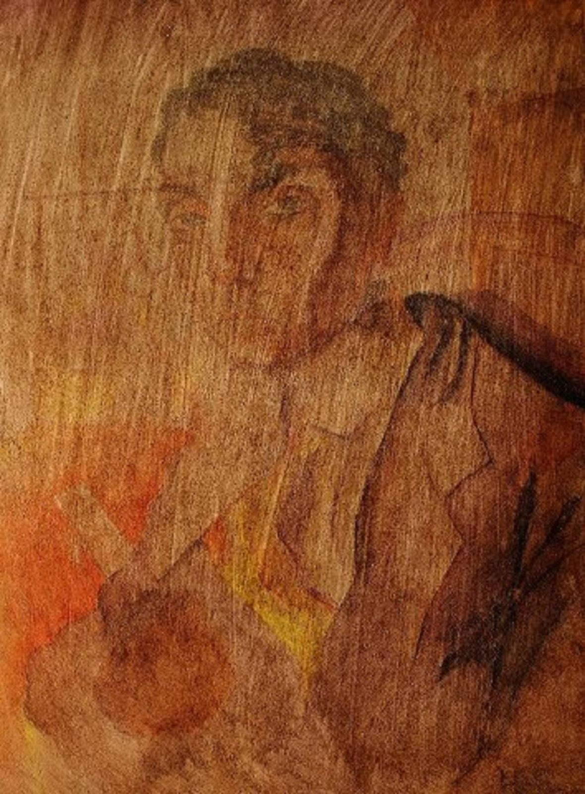 Art Deco Portrait Of A Man, Watercolor On Paper Pasted On A Wooden Board photo for sale