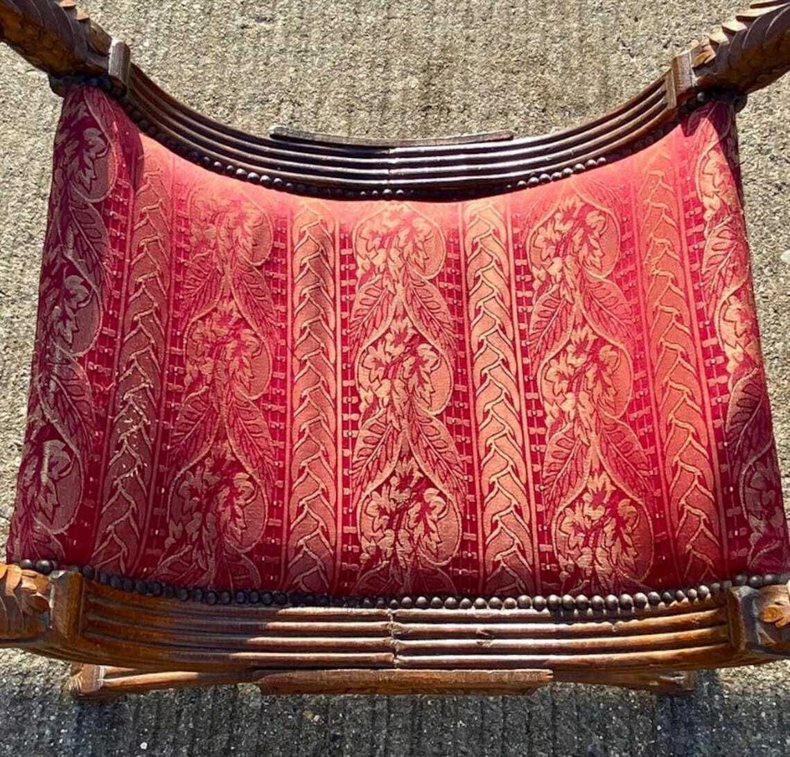 Antique Neoclassical X Frame Stool / 19th Century / Empire Style / Lovely Antique Condition photo Furniture