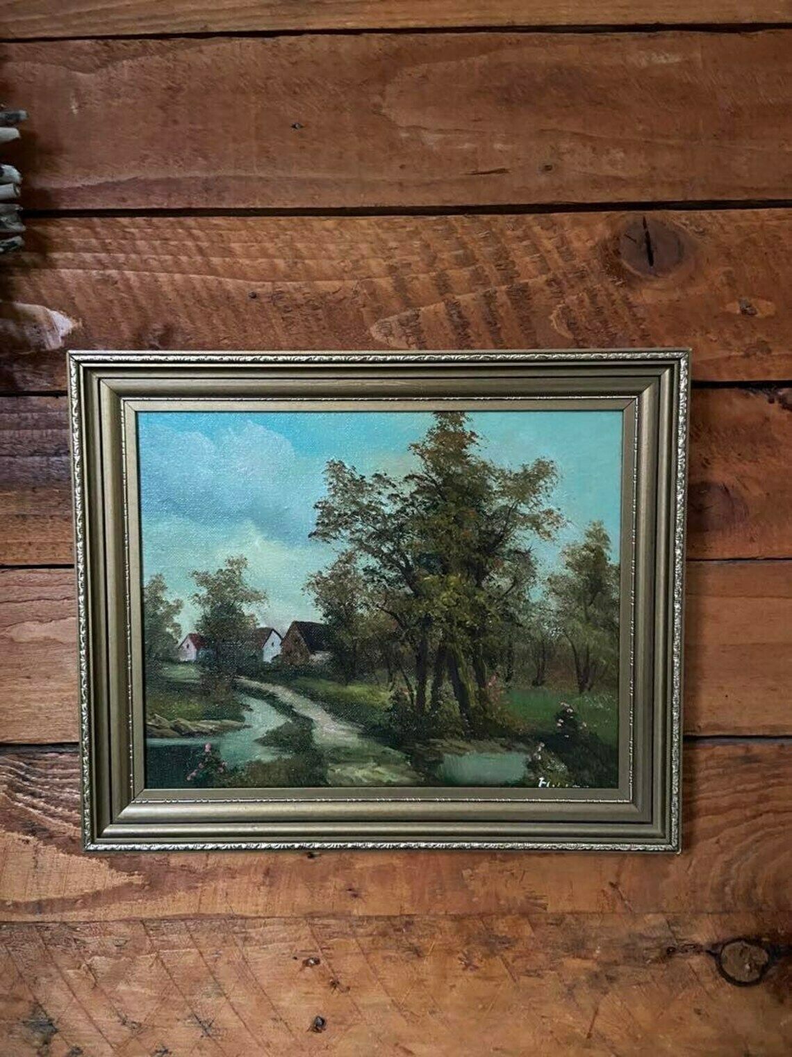 Vintage Oil On Canvas 1980s / Signed Flumen / Framed / Cottage Landscape photo 96.0