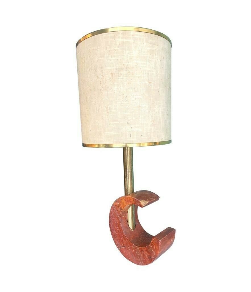 A Large Italian 1970s Red Venetian Marble Crescent Shaped Lamp With Orignal Shade photo for sale