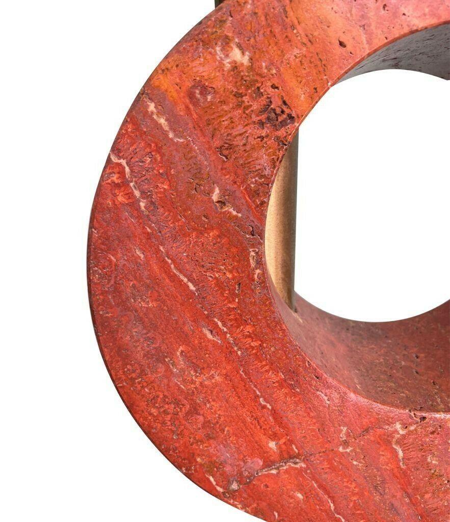 A Large Italian 1970s Red Venetian Marble Crescent Shaped Lamp With Orignal Shade photo vinterior