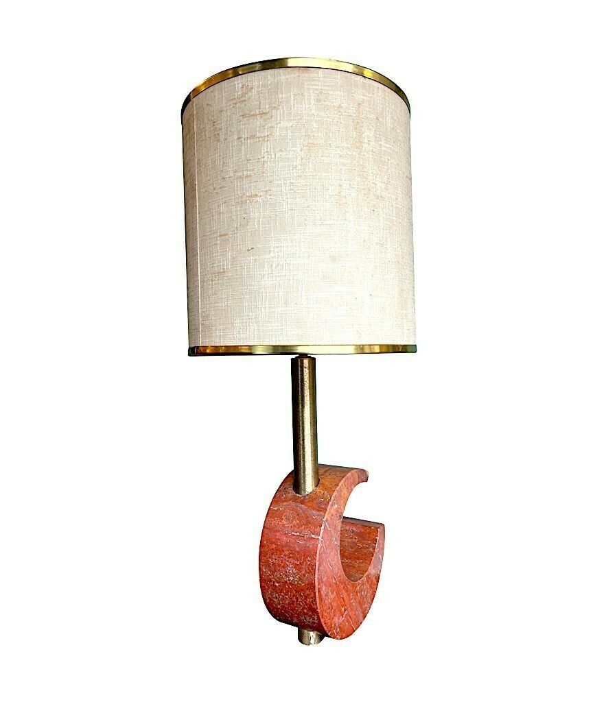 photo furniture A Large Italian 1970s Red Venetian Marble Crescent Shaped Lamp With Orignal Shade