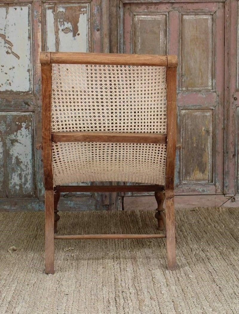 Early 20th Century Teak Colonial Planters Chair With Rattan Weave photo Furniture