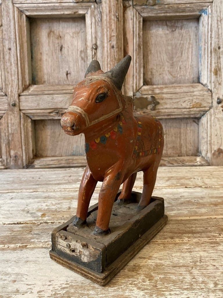 Wooden Nandi Bull Hand Painted And On A Stand photo furniture