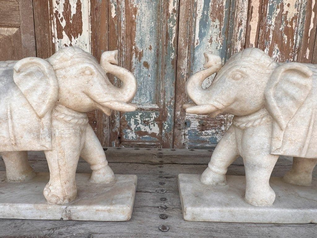 Pair Of Marble Elephants Udaipur Rajasthan Circa 1920 photo furniture
