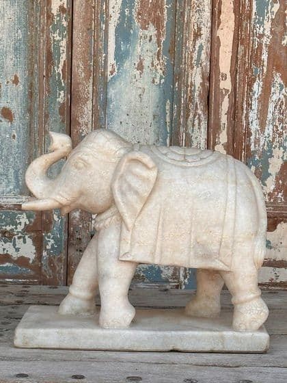 Pair Of Marble Elephants Udaipur Rajasthan Circa 1920 photo 2995.0
