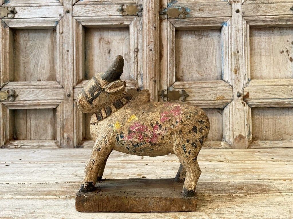 Wooden Nandi Bull With Faded Paint