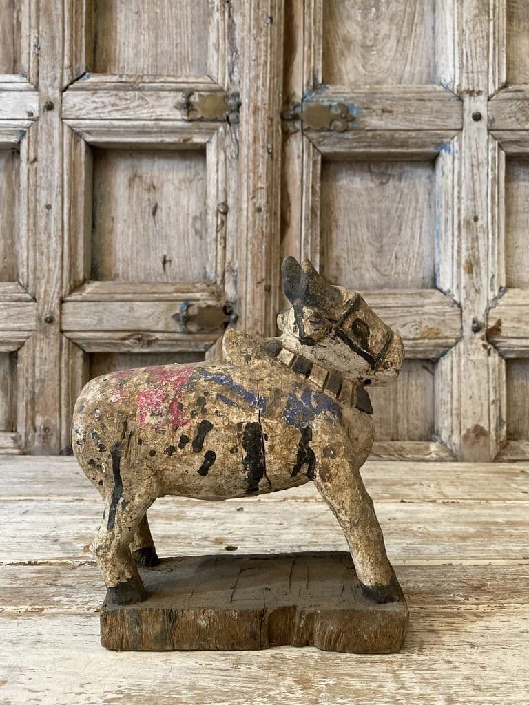 Wooden Nandi Bull With Faded Paint photo for sale