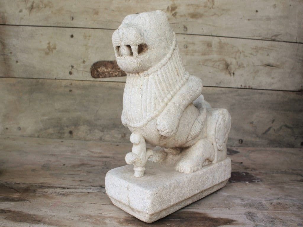 Marble Carving Of A Lion, Architectural Carving From A Hindu Temple, Mount Abu, Rajasthan photo furniture