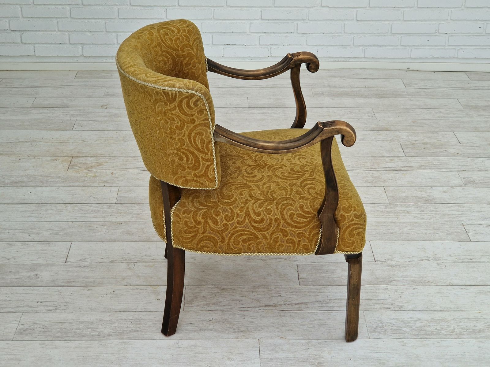 1930s, Scandinavian Design, Armchair In Green Furniture Fabric, Ash Wood, Original Very Good Condition. photo buy