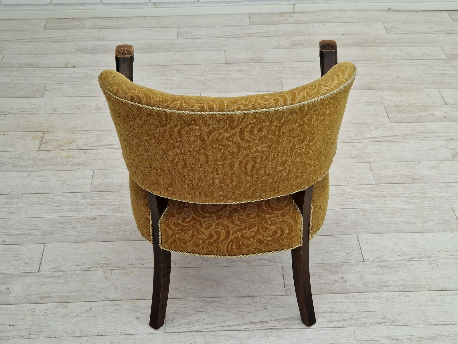 photo furniture 1930s, Scandinavian Design, Armchair In Green Furniture Fabric, Ash Wood, Original Very Good Condition.