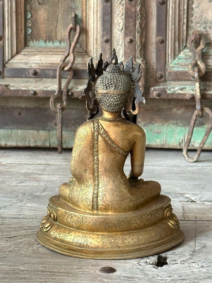 Gold Plated Bronze Buddha With Jewels & Crown, Nepal photo Home Decor