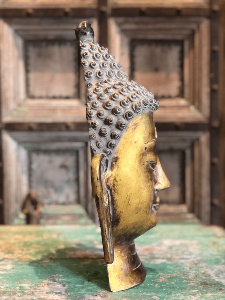 Bronze Buddha Head W/ Antique Golden Finish photo furniture