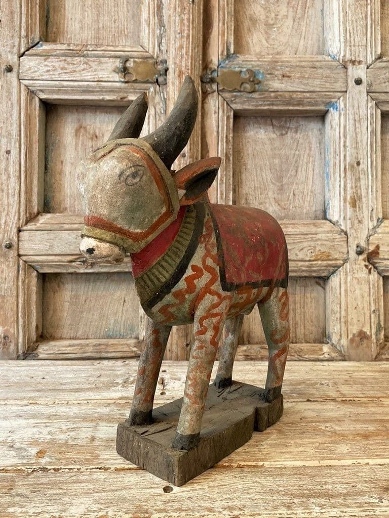Old Tribal Painted Wooden Nandi Bull photo furniture