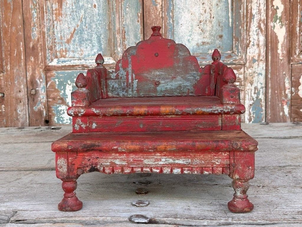 Antique Hindu Shrine With Faded Paint Tones