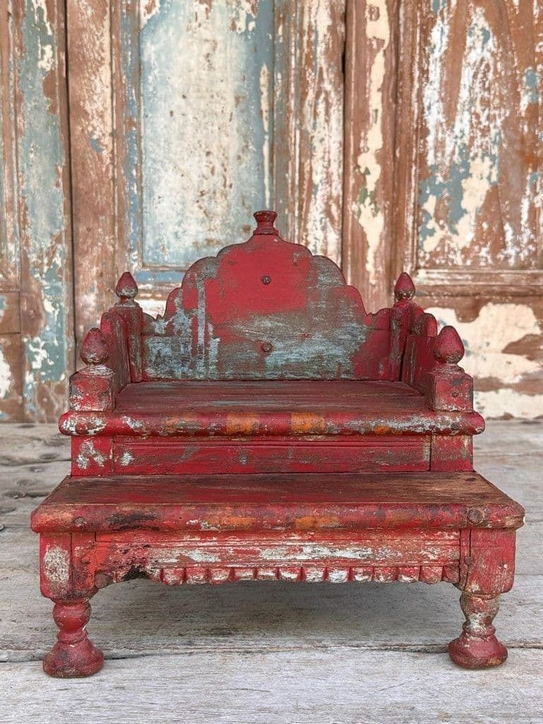 Antique Hindu Shrine With Faded Paint Tones photo furniture