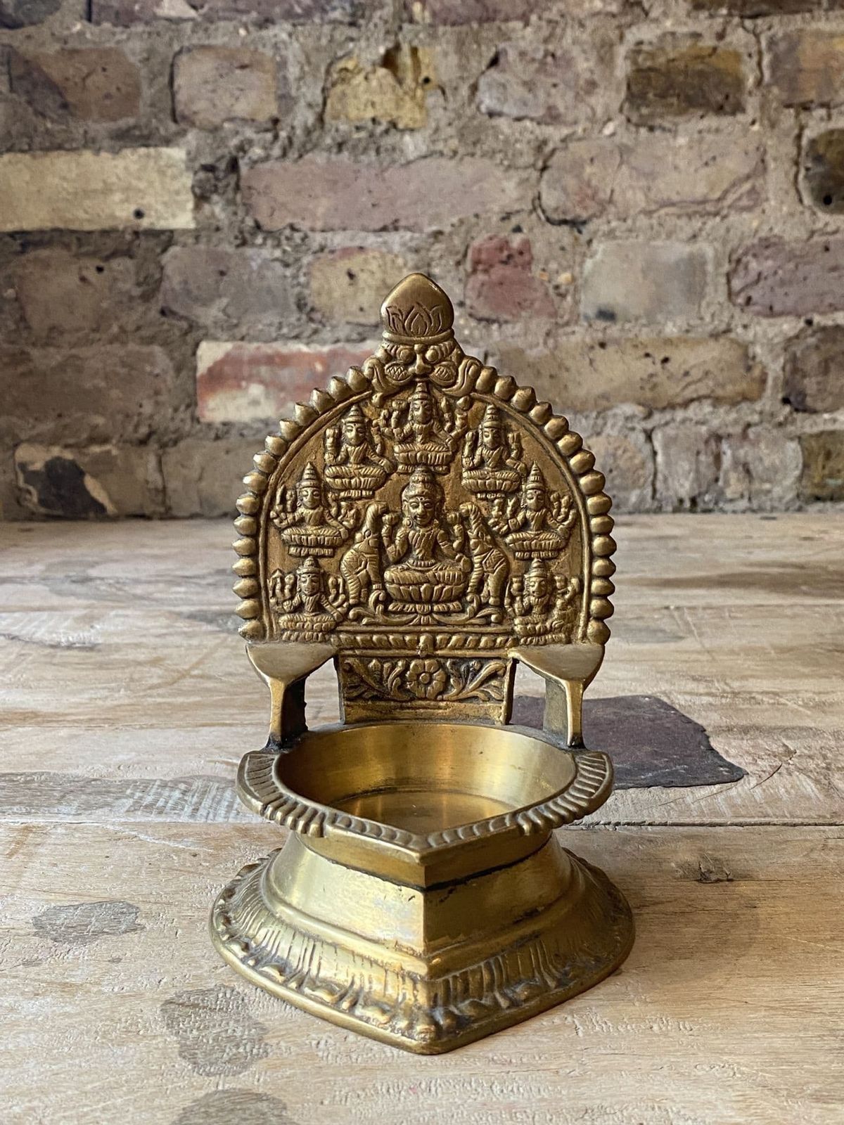 Vintage Temple Oil Lamp Depicting Laxshmi With Elephants