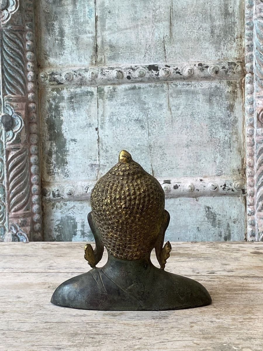 Bronze Buddha With Golden Head Dress photo furniture