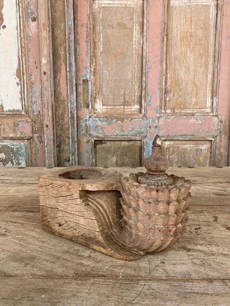 Architectural Teak Finial Adapted Into A Candle Holder, South India