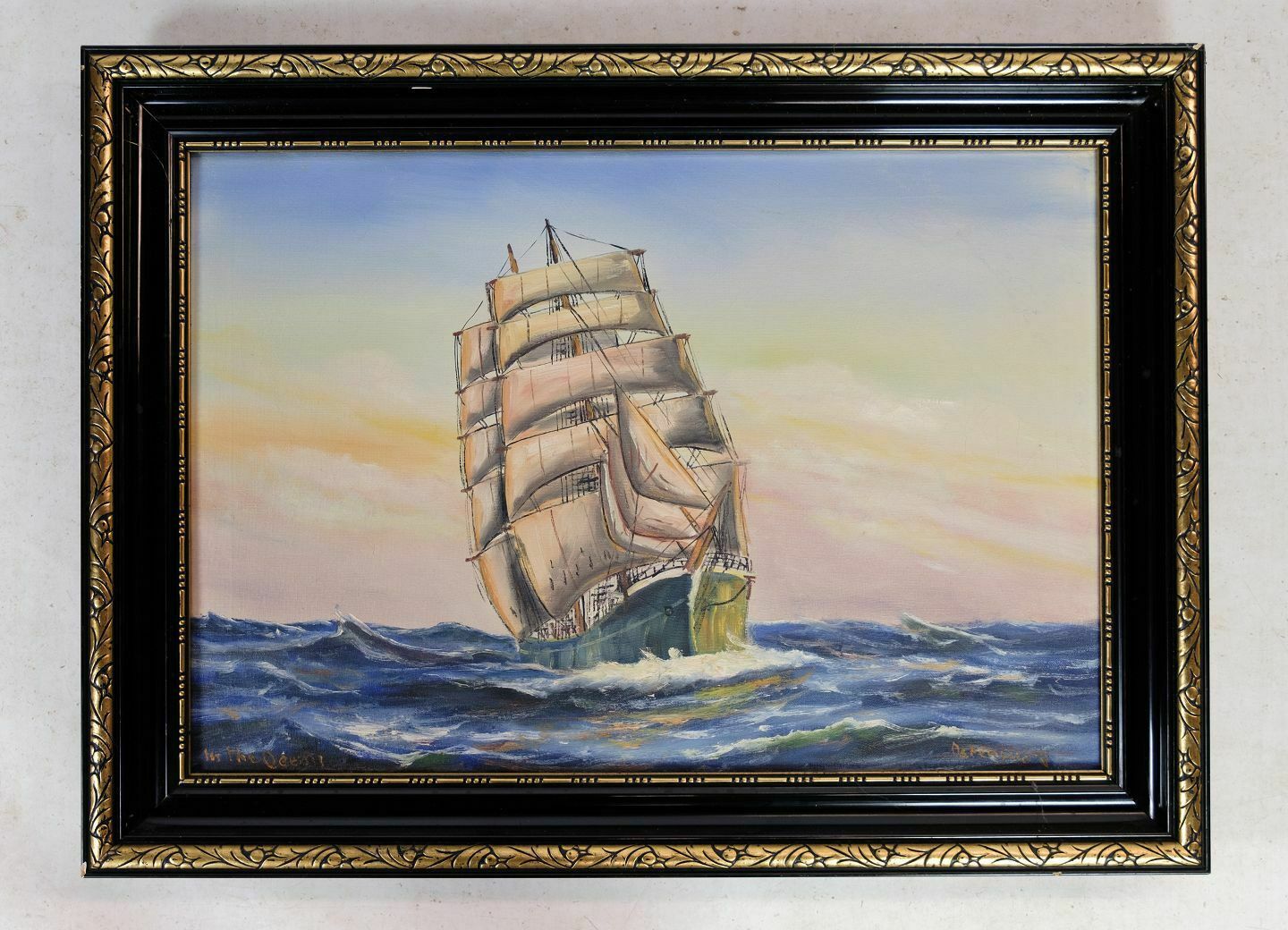 Oil Painting  With Marine Motif  In Black Frame From 1890s