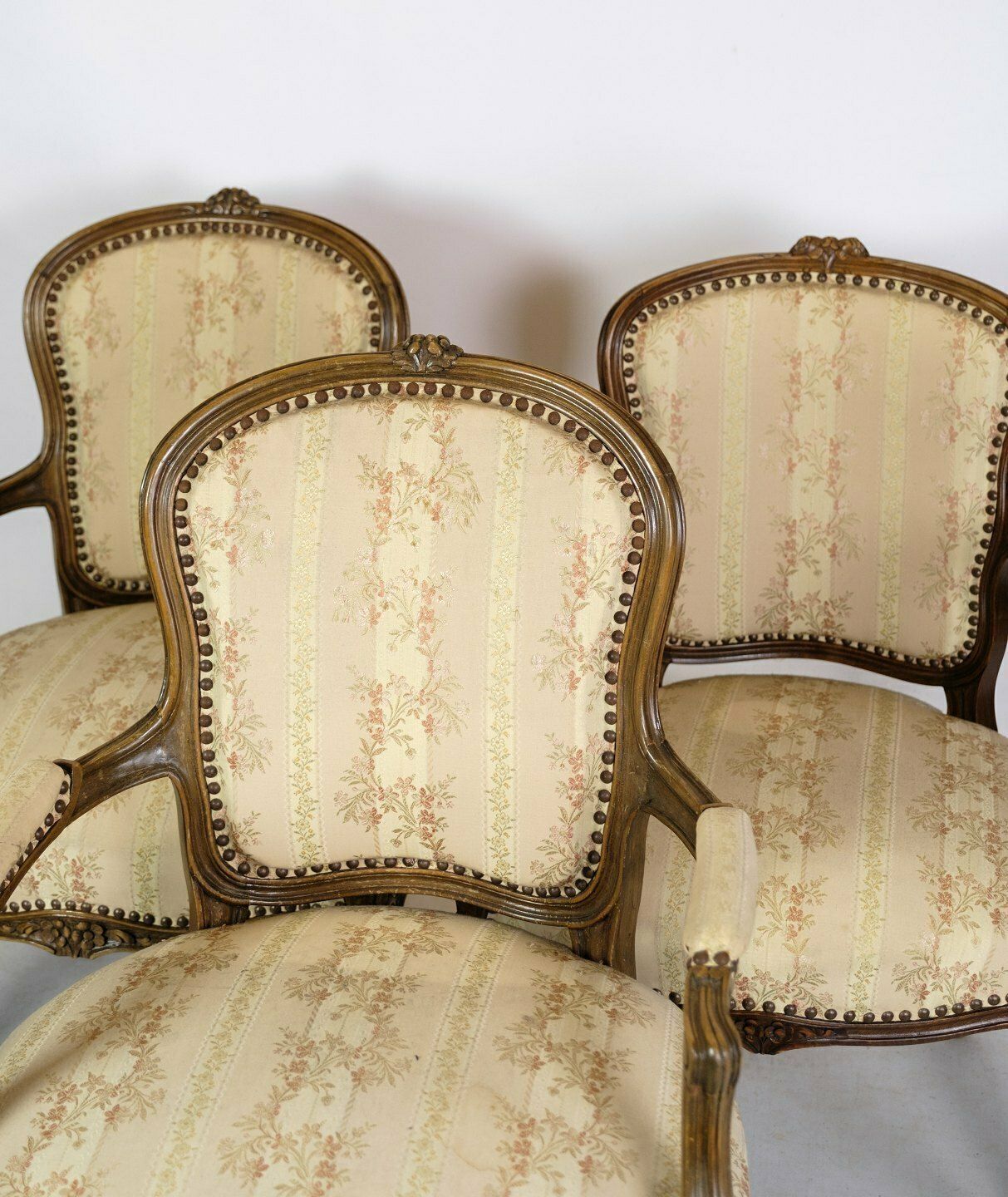 Neo Rococo Armchairs In Decorated Fabric & Dark Wood From 1930s. photo furniture