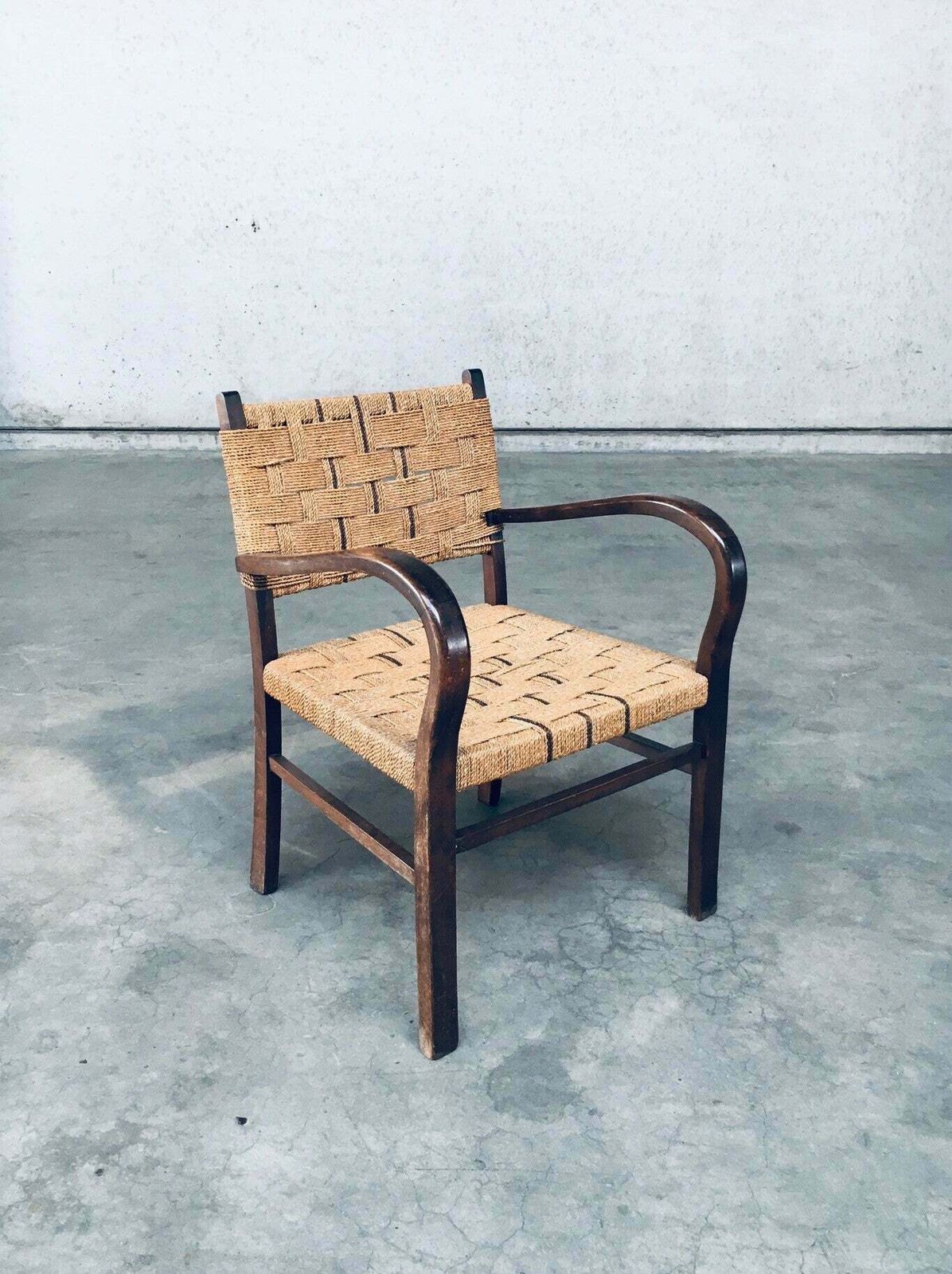 Bauhaus Stijl Fauteuil Met Touwbekleding Door Axel Larsson, Jaren 1930