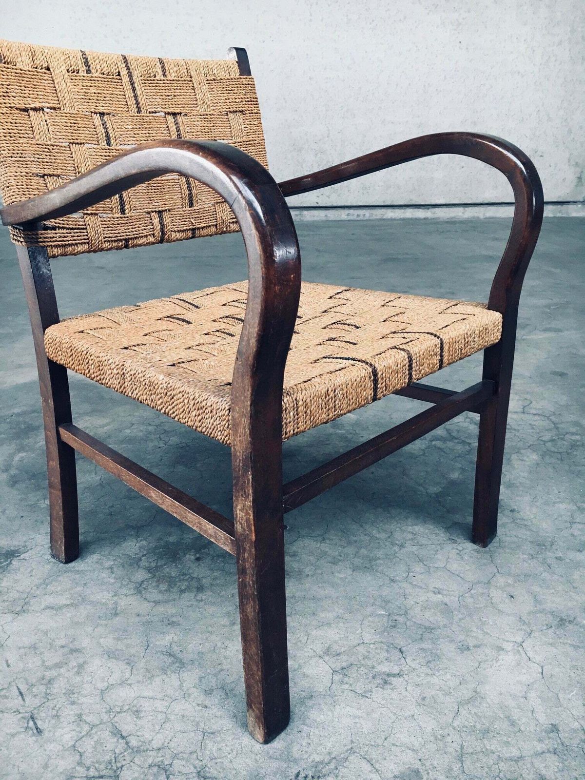 photo vinterior Bauhaus Stijl Fauteuil Met Touwbekleding Door Axel Larsson, Jaren 1930